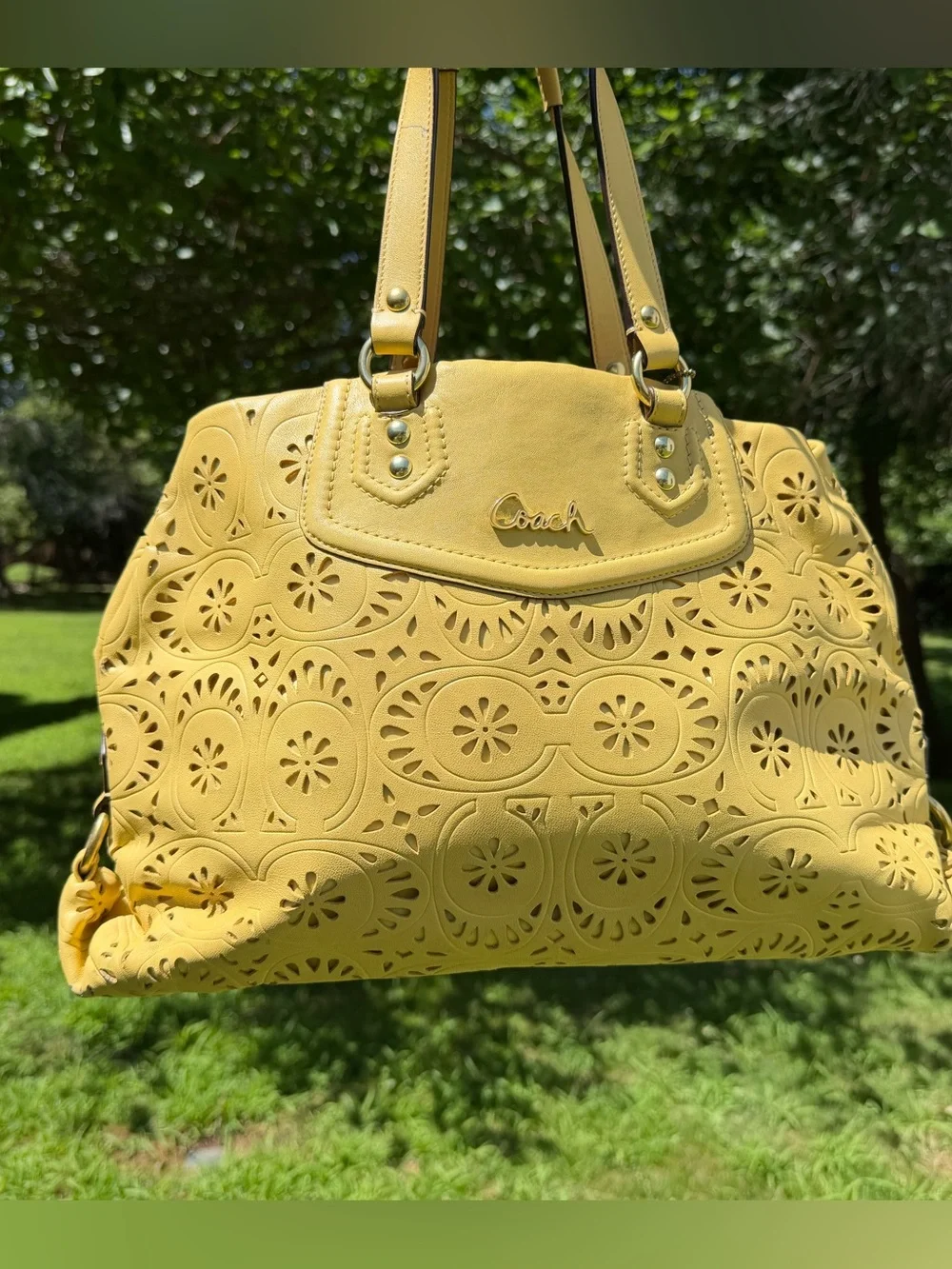 Coach 2013 Ashley Lace Eyelet Leather Carryall Yellow F21883